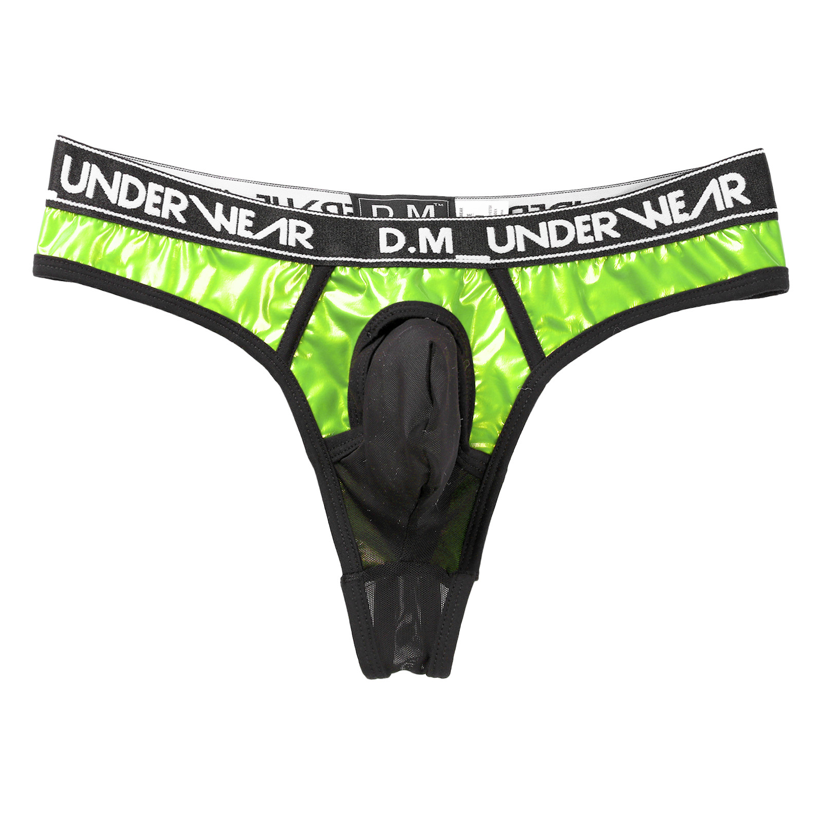 Mens Lingerie Glossy Patent Leather Patchwork Thongs Panties Sexy See-through Mesh Underwear Bulge Pouch  Low Waist Briefs 