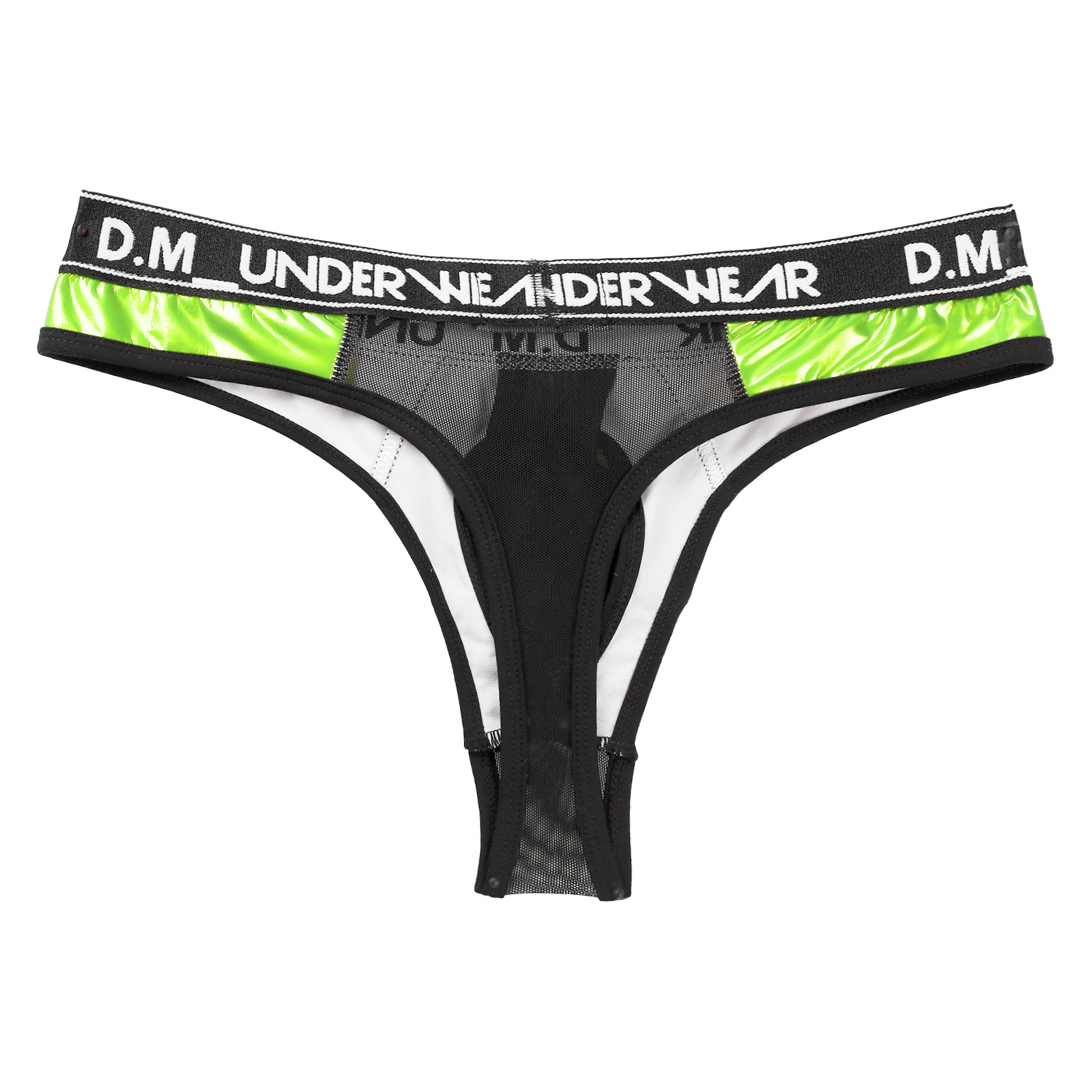 Mens Lingerie Glossy Patent Leather Patchwork Thongs Panties Sexy See-through Mesh Underwear Bulge Pouch  Low Waist Briefs 
