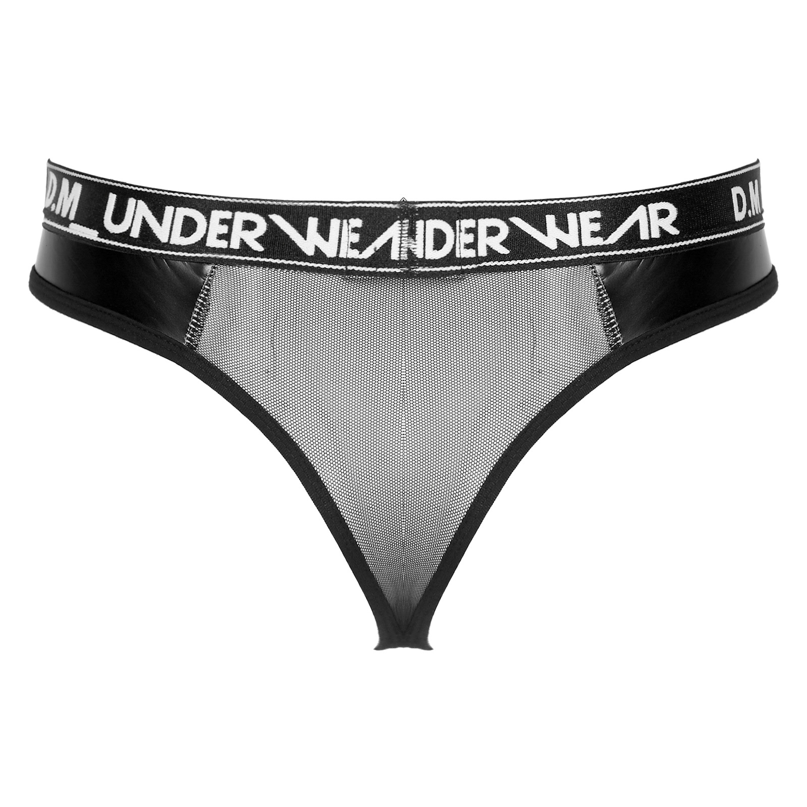 Mens Lingerie Glossy Patent Leather Patchwork Thongs Panties Sexy See-through Mesh Underwear Bulge Pouch  Low Waist Briefs 