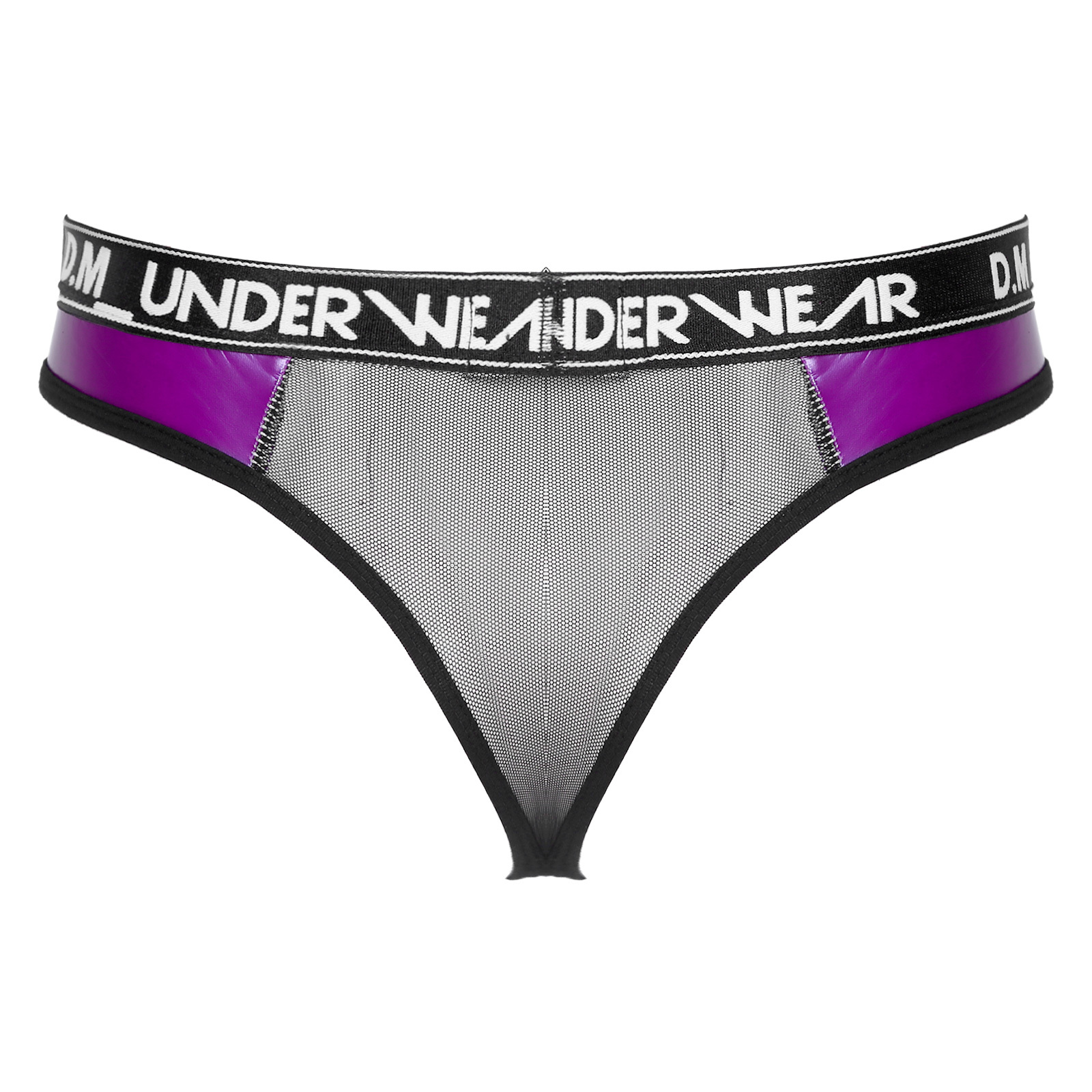 Mens Lingerie Glossy Patent Leather Patchwork Thongs Panties Sexy See-through Mesh Underwear Bulge Pouch  Low Waist Briefs 