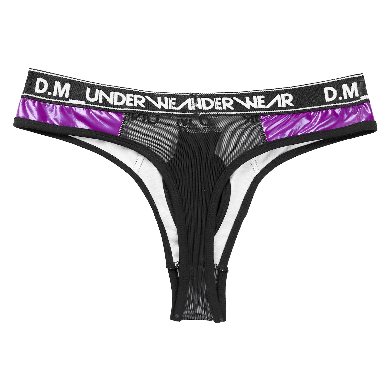 Mens Lingerie Glossy Patent Leather Patchwork Thongs Panties Sexy See-through Mesh Underwear Bulge Pouch  Low Waist Briefs 
