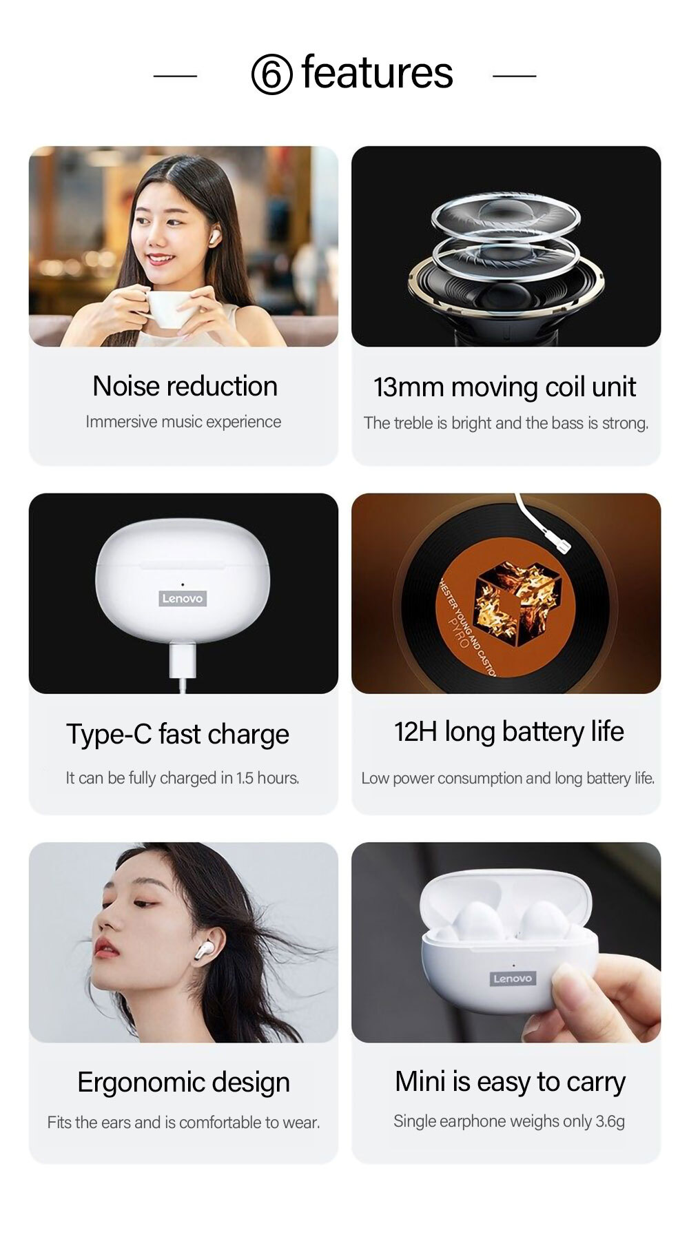 100% Original Lenovo LP5  Wireless Bluetooth Earbuds HiFi Music Earphone With Mic Headphones Sports Waterproof Headset 2021New 
