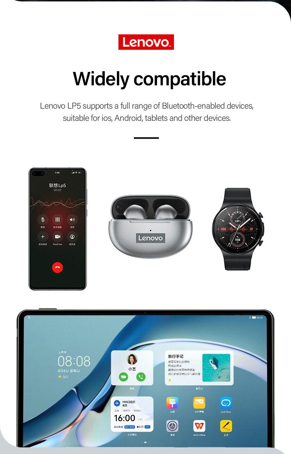 100% Original Lenovo LP5  Wireless Bluetooth Earbuds HiFi Music Earphone With Mic Headphones Sports Waterproof Headset 2021New 