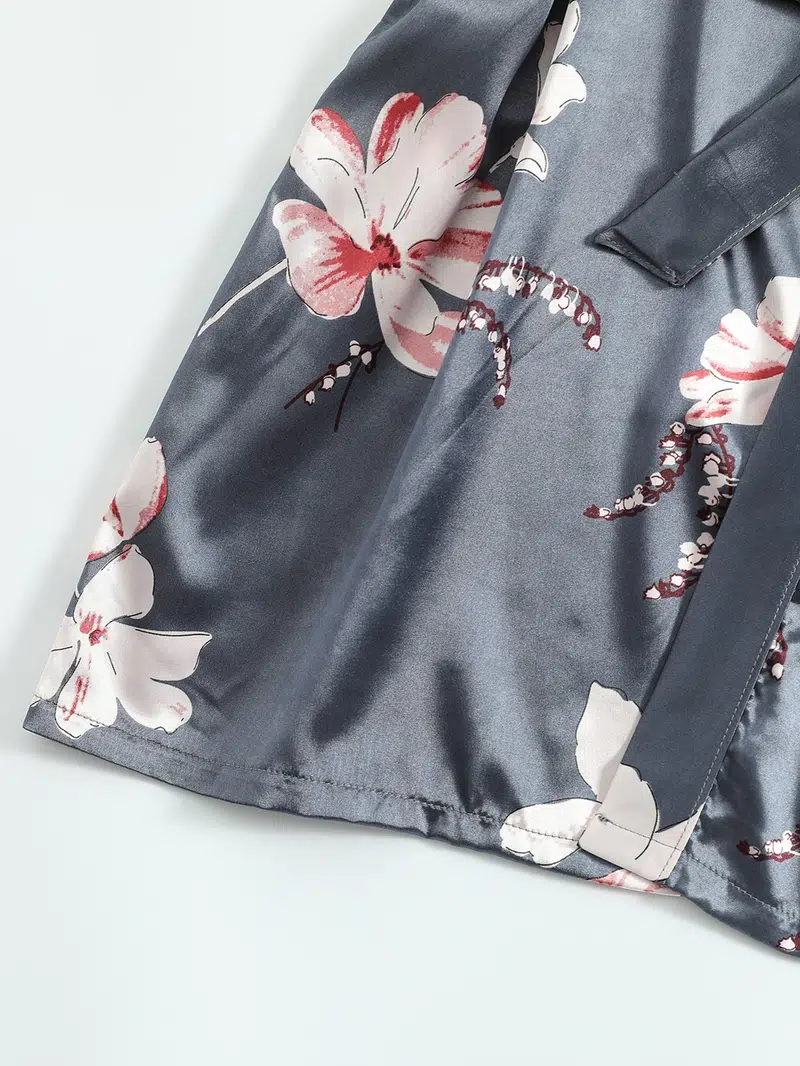 Women's Silk Satin Floral Print Short Sleeve Nightgown Lounge Robe 