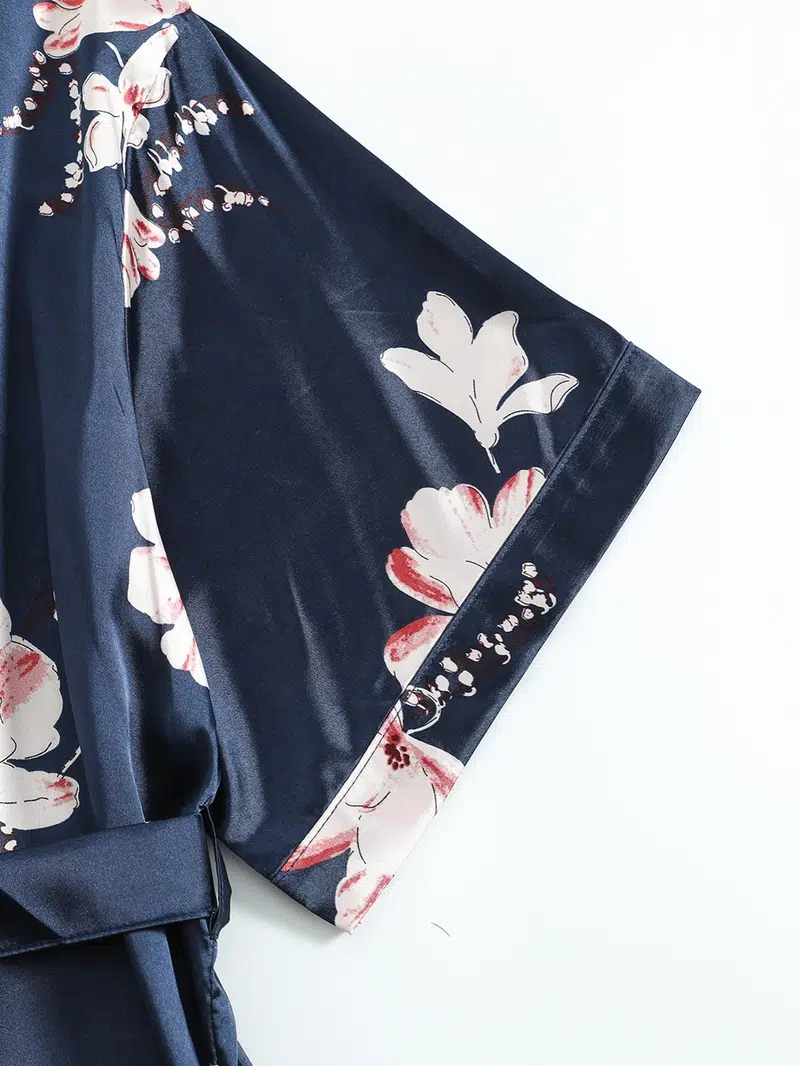 Women's Silk Satin Floral Print Short Sleeve Nightgown Lounge Robe 