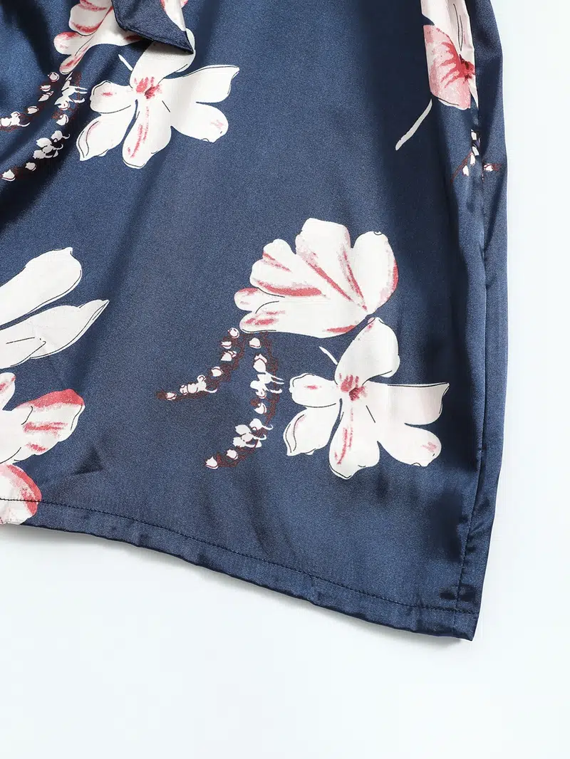 Women's Silk Satin Floral Print Short Sleeve Nightgown Lounge Robe 