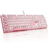 MageGee Typewriter Mechanical Gaming Keyboard, Retro Punk Round Keycap LED White Backlit USB Wire...