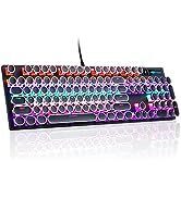 MageGee Typewriter Mechanical Gaming Keyboard, Retro Punk Round Keycap LED Rainbow Backlit USB Wi...