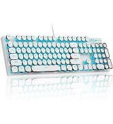MageGee Typewriter Mechanical Gaming Keyboard, Retro Punk Round Keycap LED Backlit USB Wired Keyb...