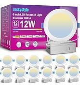 luckystyle 12 Pack 6 Inch 5CCT Ultra-Thin LED Recessed Ceiling Light with Junction Box, Selectabl...