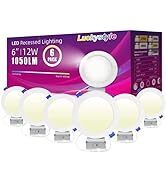 luckystyle 6 Pack 6 Inch LED Recessed Ceiling Light with Junction Box, 5CCT Selectable 2700K/3000...
