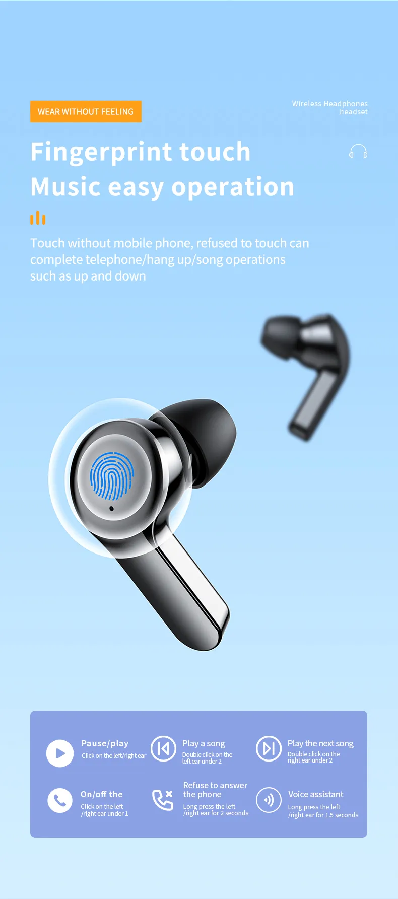 TM20 Transparent Bluetooth 5.3 Earphone Wireless Headphones LED Power Display Noise Reduction Sports Music Game Headset with Mic 