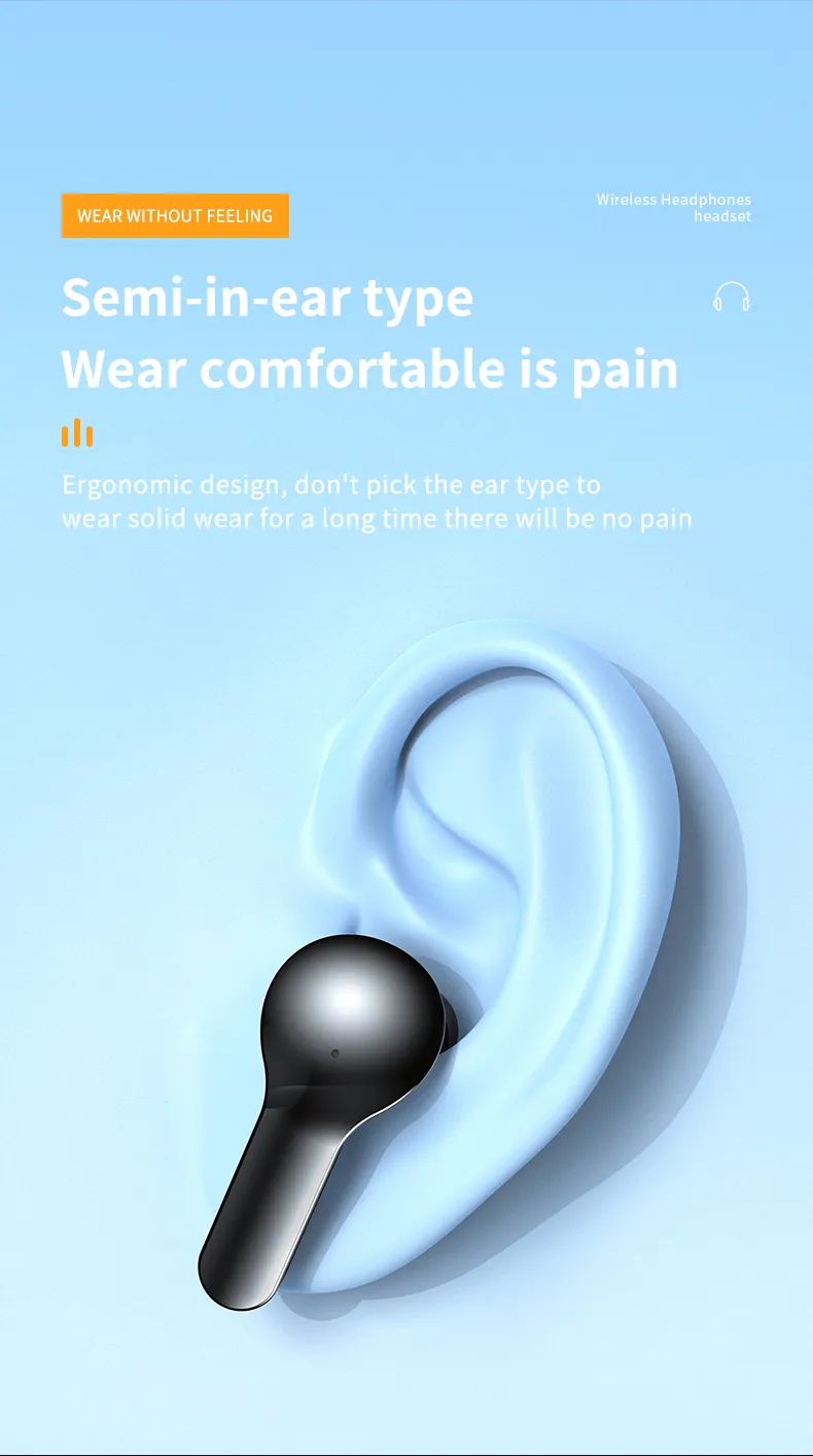 TM20 Transparent Bluetooth 5.3 Earphone Wireless Headphones LED Power Display Noise Reduction Sports Music Game Headset with Mic 