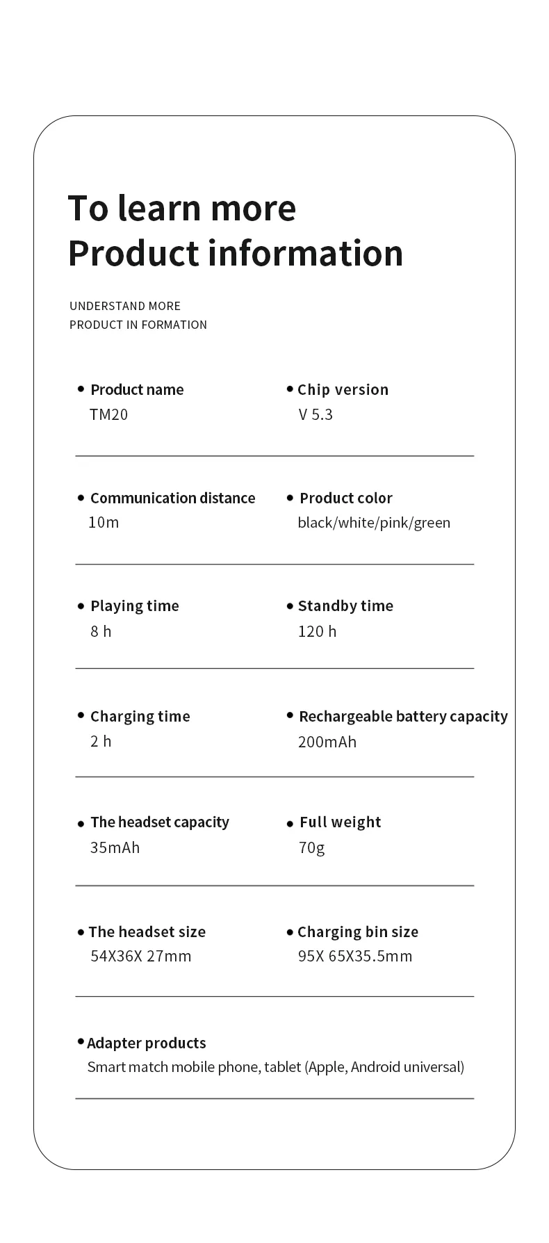 TM20 Transparent Bluetooth 5.3 Earphone Wireless Headphones LED Power Display Noise Reduction Sports Music Game Headset with Mic 