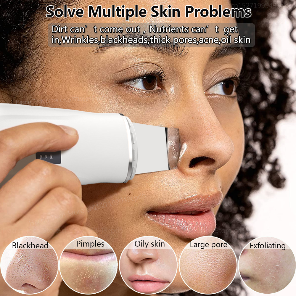 Ultrasonic Cleaner Peeling Remover Blackhead Facial Skin Scrubber Facial Shovel Deep Cleaning Face Lifting Removal Pore Acne EMS 