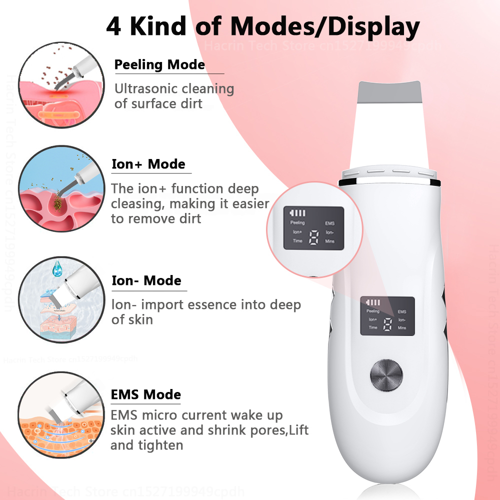 Ultrasonic Cleaner Peeling Remover Blackhead Facial Skin Scrubber Facial Shovel Deep Cleaning Face Lifting Removal Pore Acne EMS 