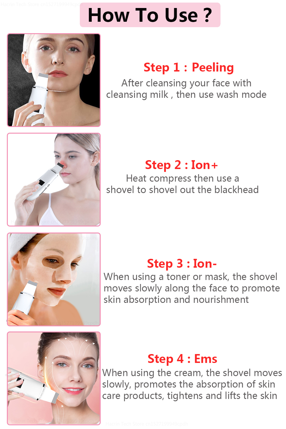 Ultrasonic Cleaner Peeling Remover Blackhead Facial Skin Scrubber Facial Shovel Deep Cleaning Face Lifting Removal Pore Acne EMS 