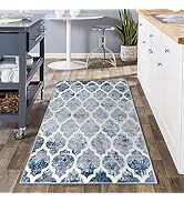 Lahome Moroccan Washable Bedroom Rug - 3 x 5 Rugs for Living Room Ultra-Thin Geometric Trellis Bl...