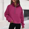 Women's Hoodies Stand Collar Cropped Pullover Half Zip Women Overzised Hoodie Thumb Hole Long Sleeve Clothes Solid Color Loose Fit Daily 