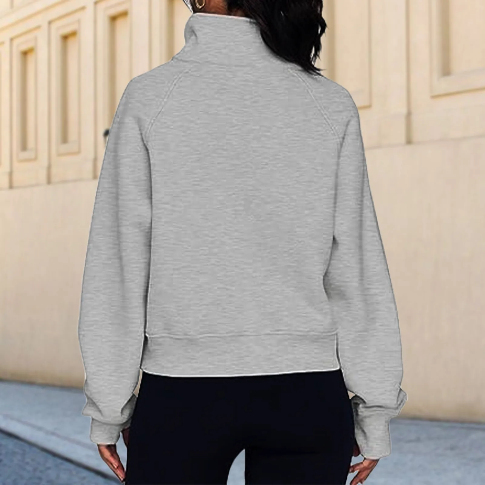 Women's Hoodies Stand Collar Cropped Pullover Half Zip Women Overzised Hoodie Thumb Hole Long Sleeve Clothes Solid Color Loose Fit Daily 