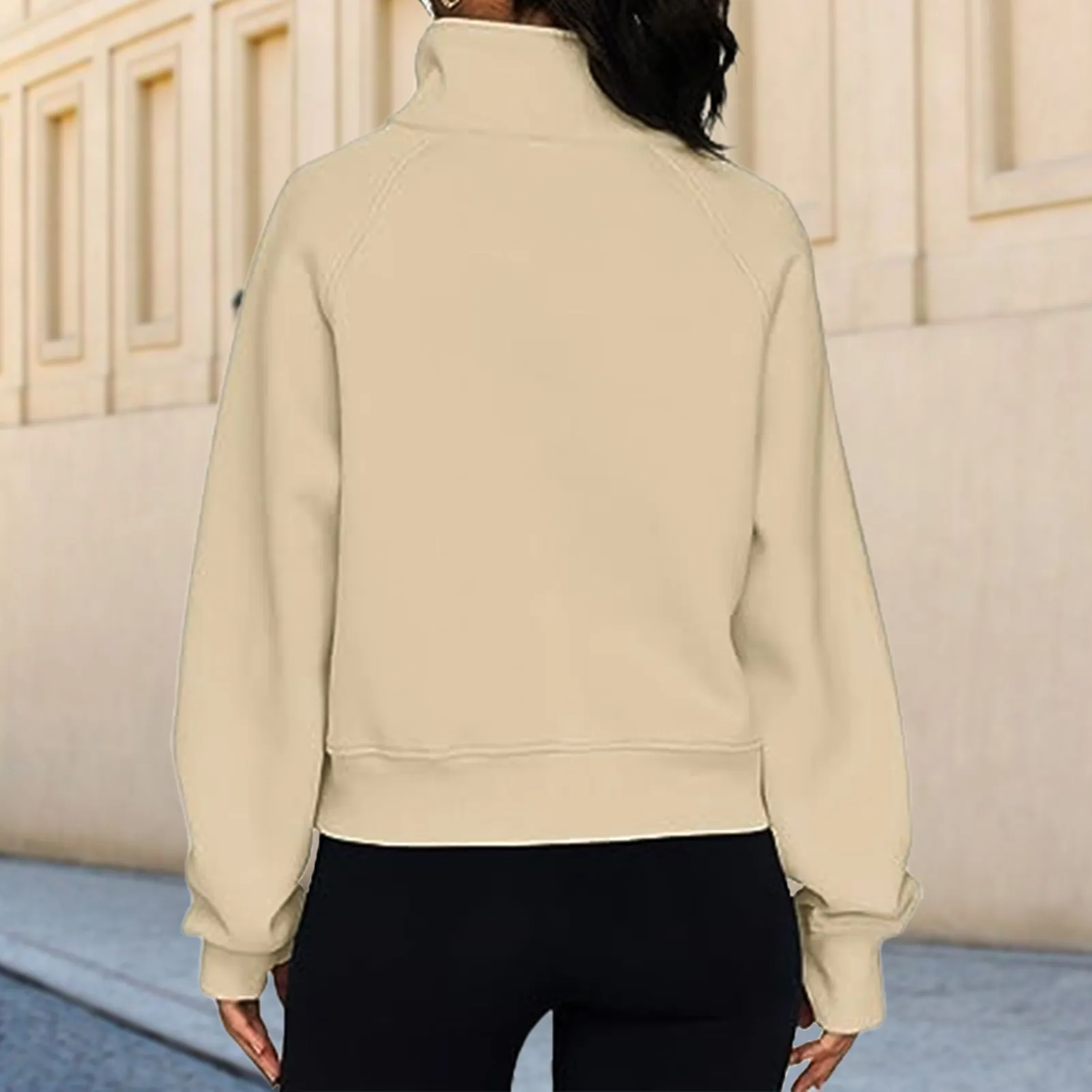Women's Hoodies Stand Collar Cropped Pullover Half Zip Women Overzised Hoodie Thumb Hole Long Sleeve Clothes Solid Color Loose Fit Daily 
