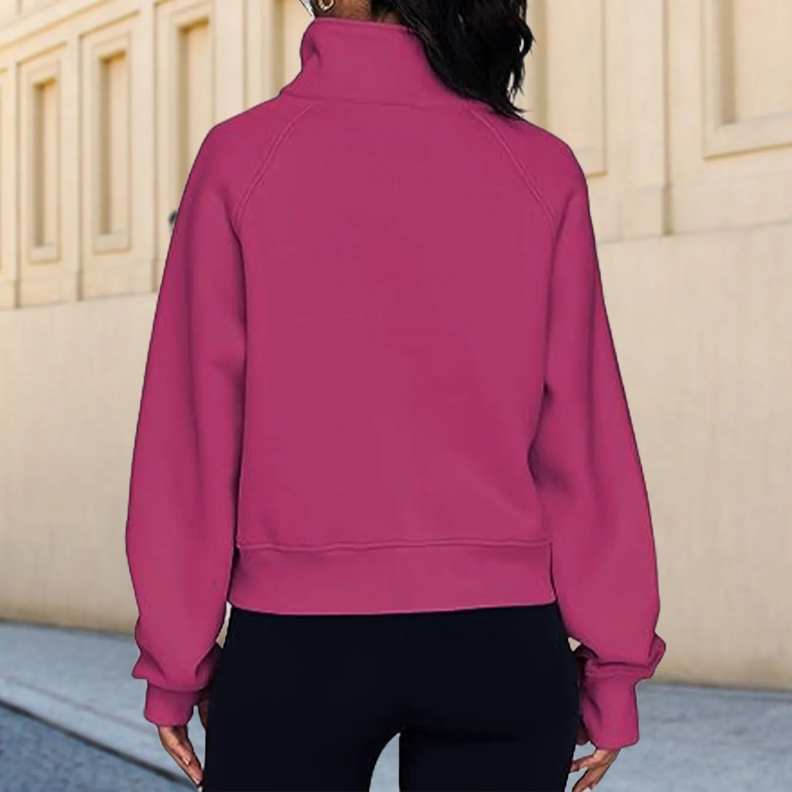 Women's Hoodies Stand Collar Cropped Pullover Half Zip Women Overzised Hoodie Thumb Hole Long Sleeve Clothes Solid Color Loose Fit Daily 