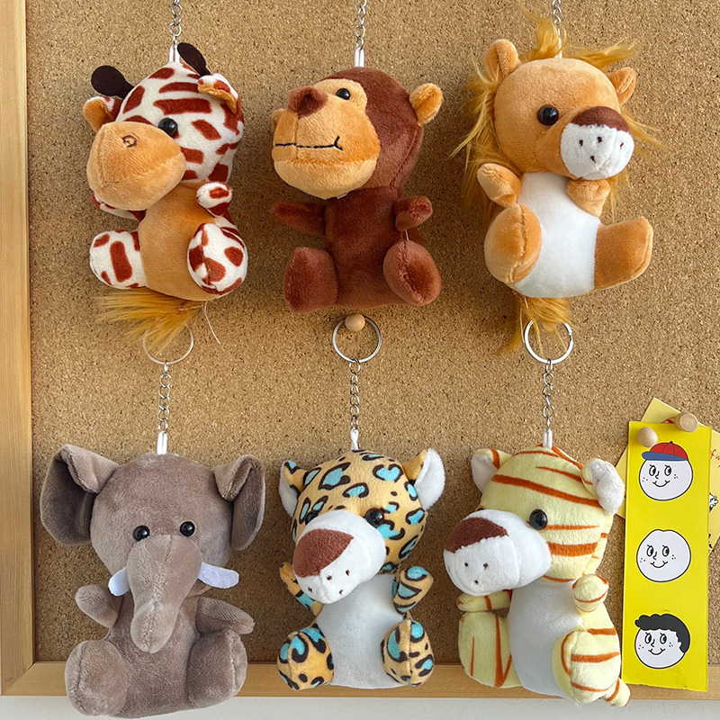 Wholesale Monkey Tiger Giraffe Lion Elephant Plush Keychains Toys Cute Zoo Stuffed Animal Plushie Tiger Keychain Kids Fun Award 
