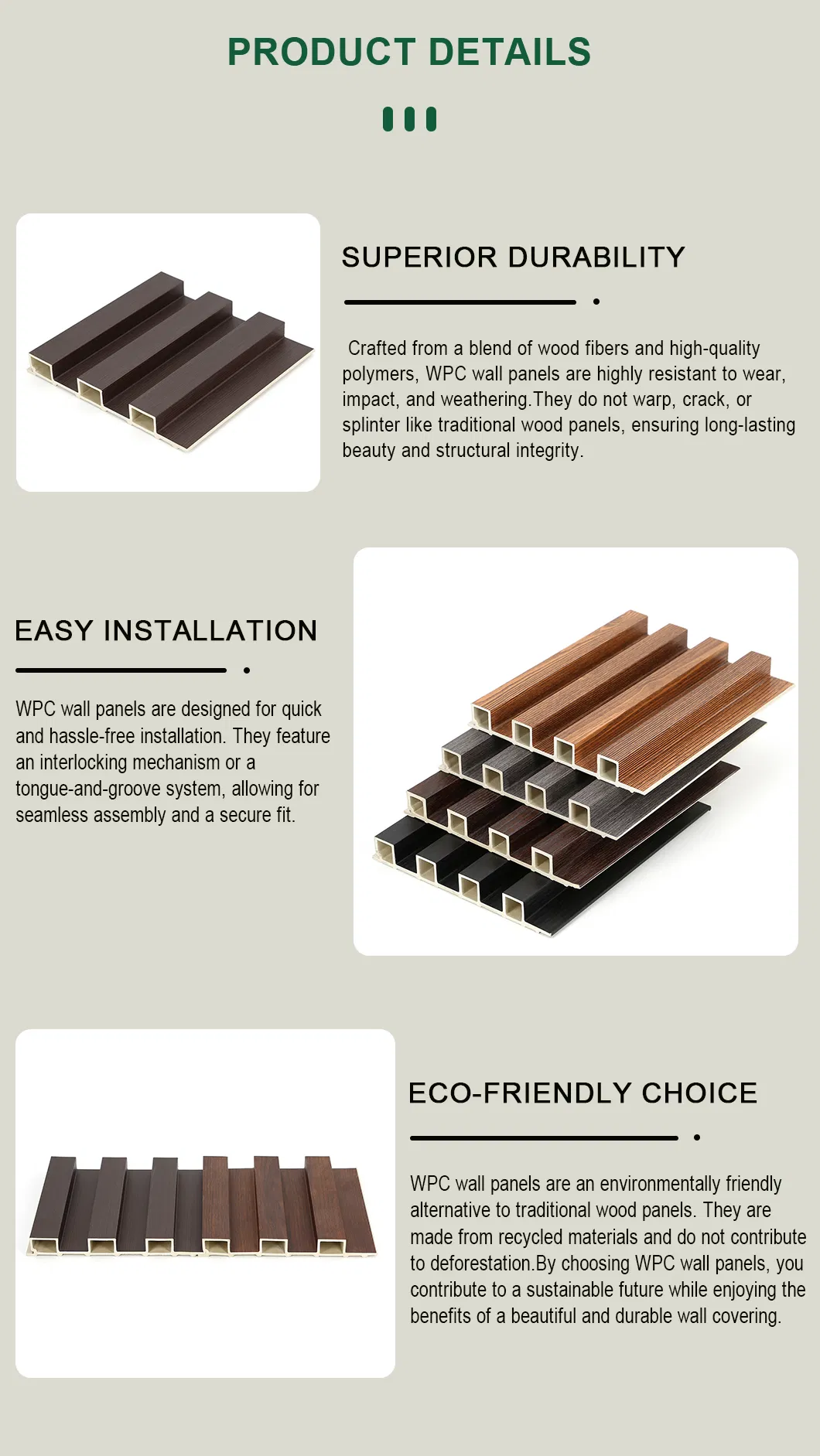 Cheap Price Damp Resistant Fireproof Flutted WPC Wall Panel for Indoor