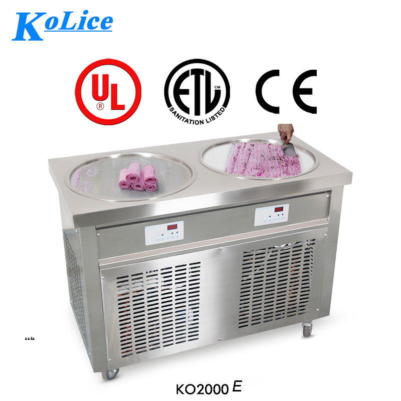 Kolice ETL NSF Commercial rolled ice cream machine with double round 22''  pans