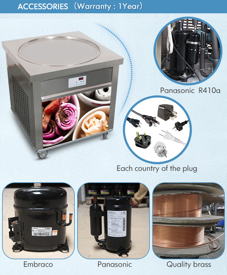 70cm single round big pan fry ice cream roll machine roll ice cream machine