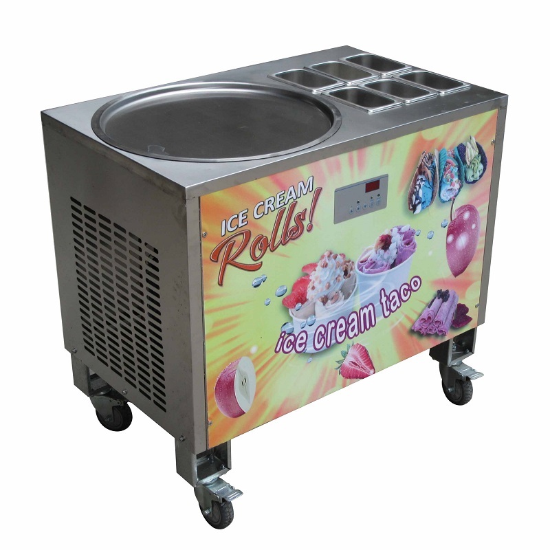 Single round 50CM pan+6 tanks fried ice cream roll machine with refrigerant