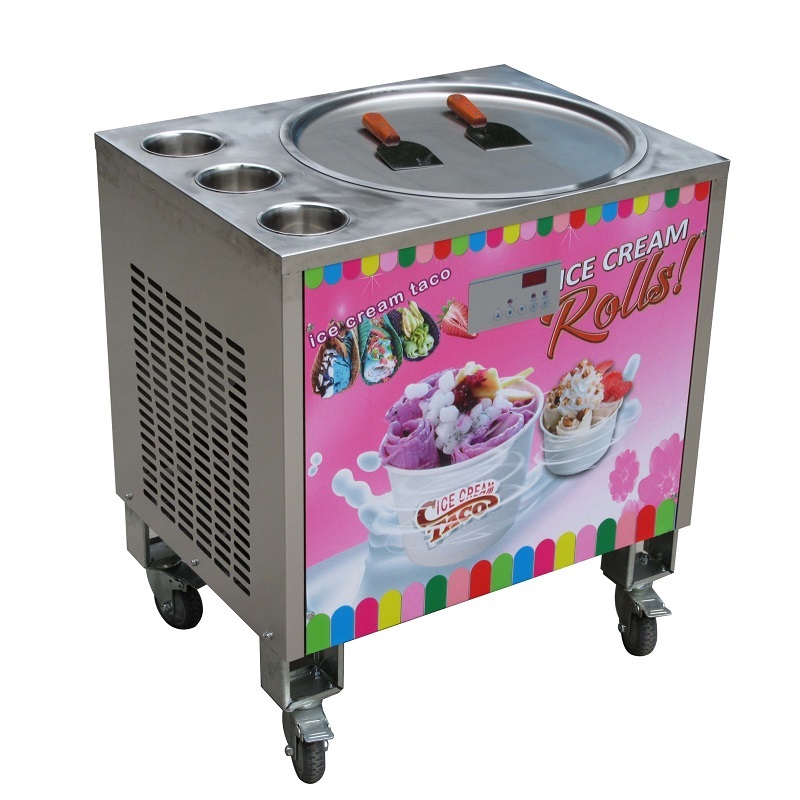 Single round 50CM pan 3 tanks fried ice cream roll machine  