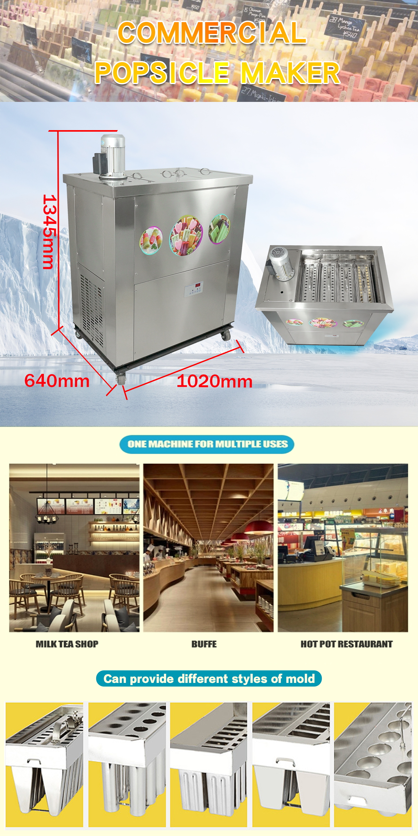 4 slim mold set ice popsicle machine,ice lollipop machine,ice pop machine