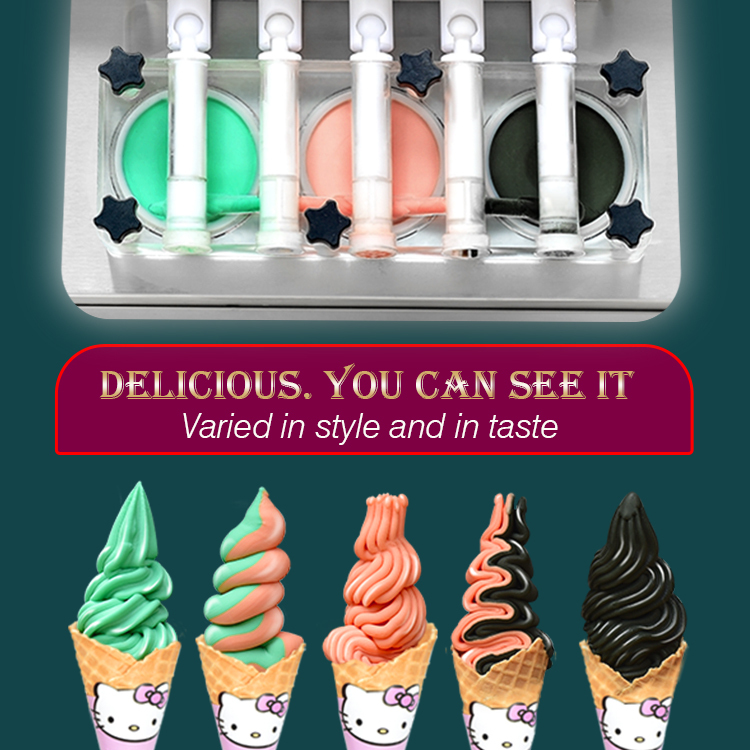 Commercial 5 Flavors Soft Serve Ice Cream Machine: Gelato Maker