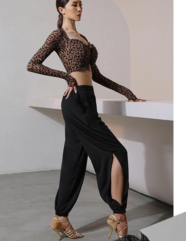 Buy YILINFEIER Women Black Leopard Print Latin Dance Pants Dancing Panty  Practise Clothes Suits Samba Tango Chacha, Black, Large at