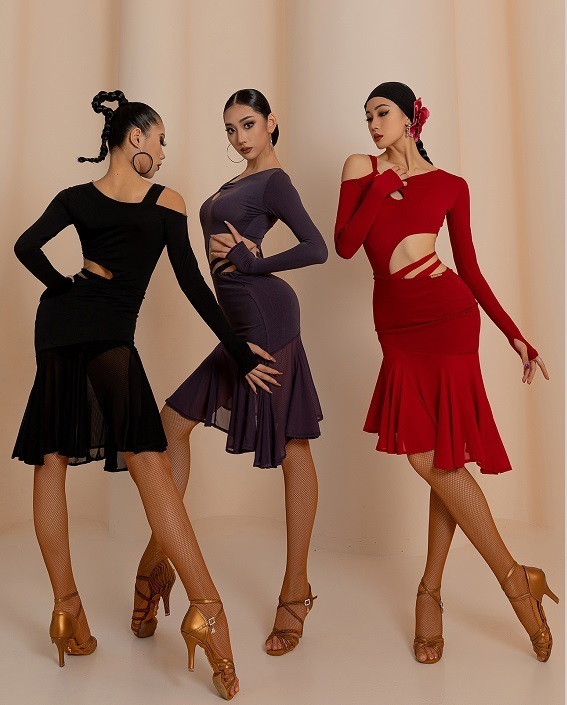 Leopard latin dance dresses for women girls irregular rumba salsa
