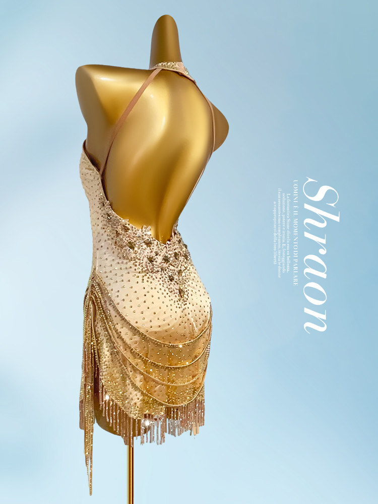 gold latin dance dress Gold Fringe Latin Dress Rhythm Dress Salsa Dress L0108
