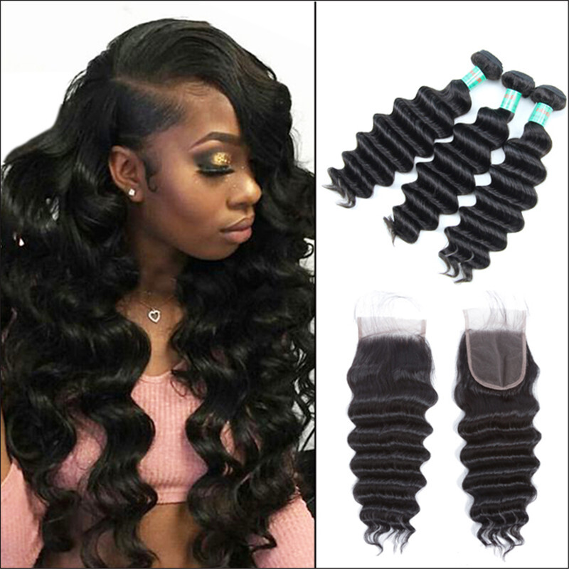 Loose Deep Wave Indian Hair Weave Bundles With Closure
