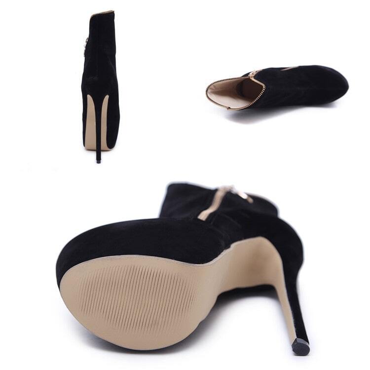 Short Black Boots with Zipper High heels