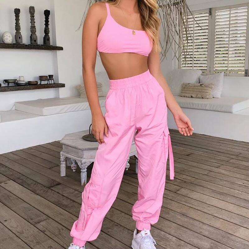 Women pink casual Suit New vest and pants pink two-piece sport suit