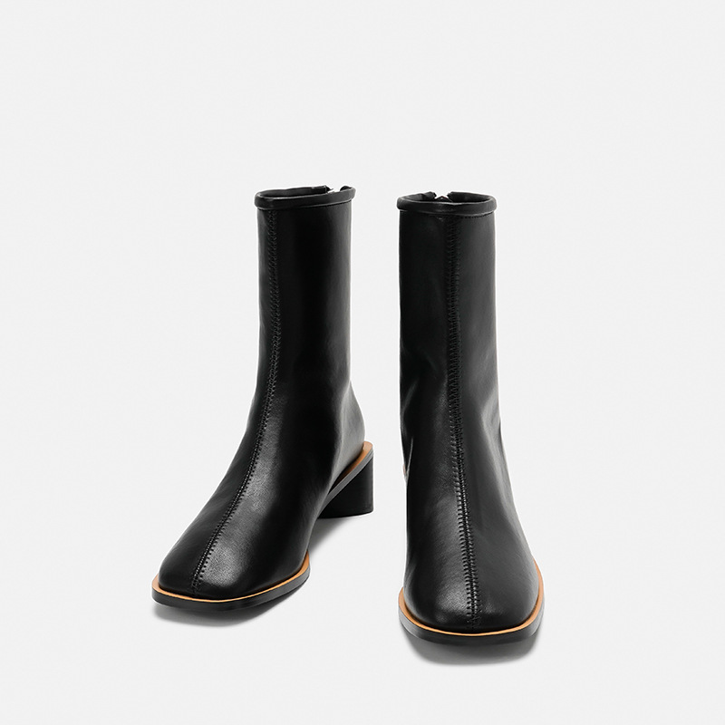 black leather boots low heel