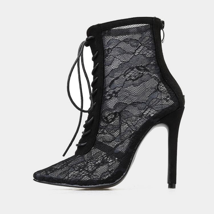 Black Mesh ankle boots with lace up design