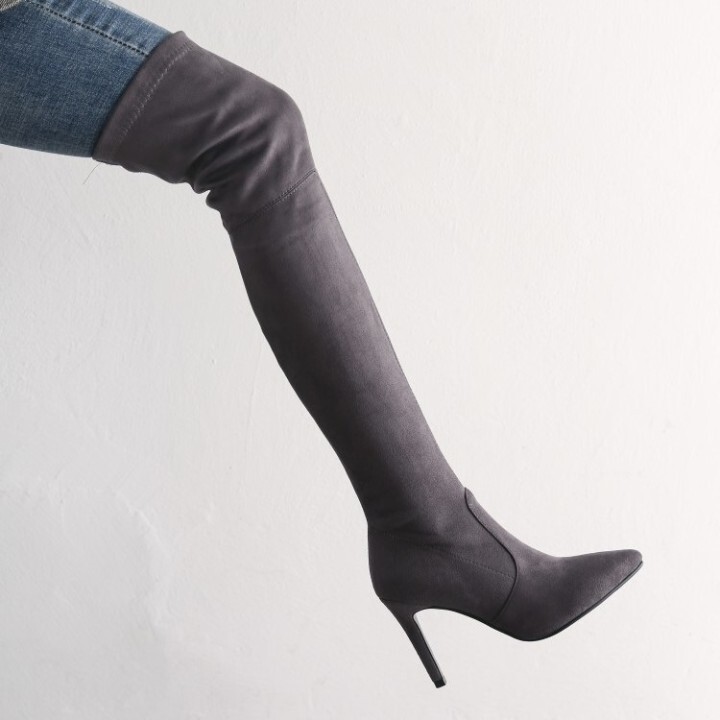 Gray Over The Knee Suede Boots High Heel Long Sock Booties See more ideas about boots, low heel boots, low heels. sd fashion trends