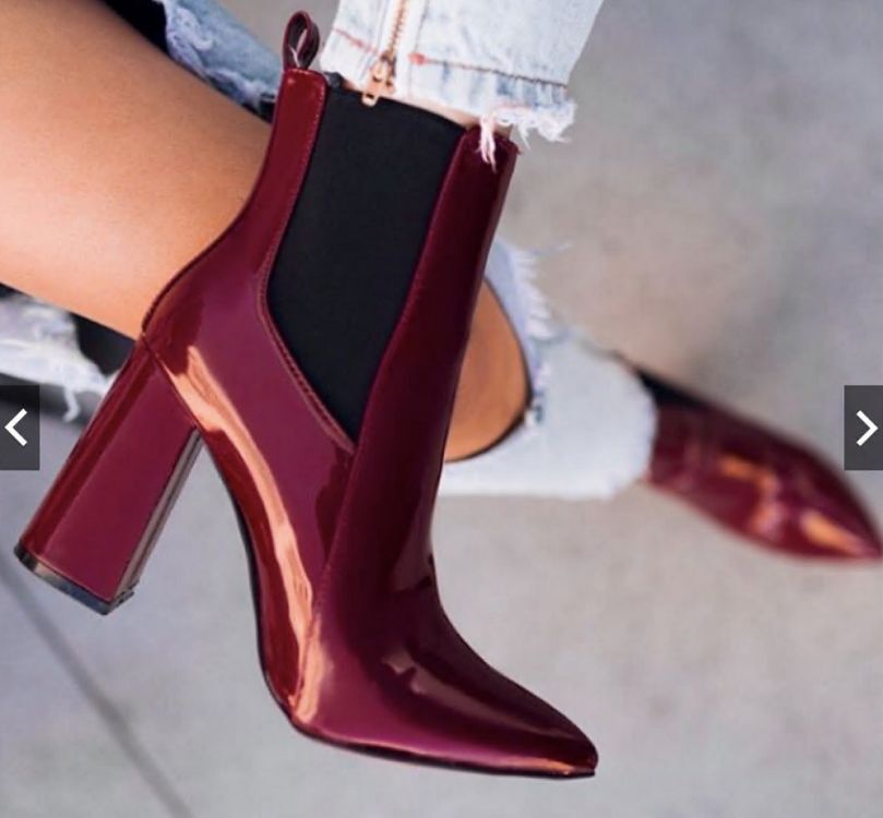 wine patent ankle boots