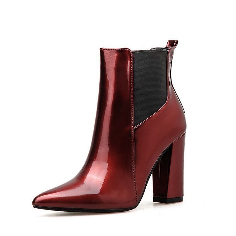 red leather booties womens