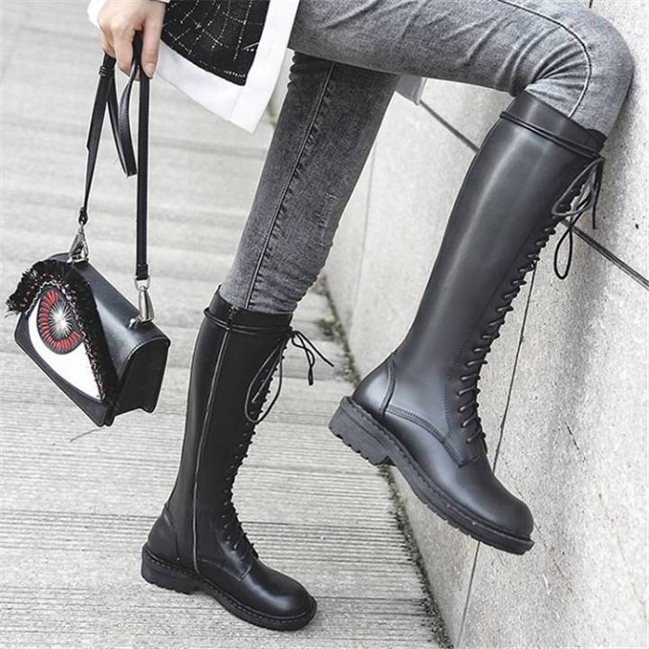 flat leather knee high boots