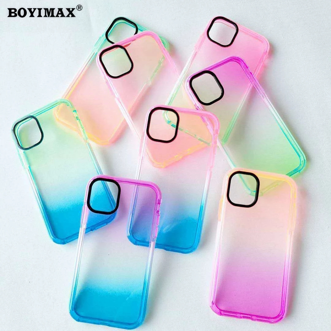 2HY12A Shockproof gradient color TPU TPE bumper back cover case for phones,soft phone