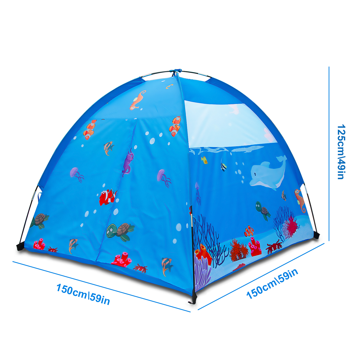 ALP Play Tent For Kids 150x150CM Dome Style Playhouse For Children Indoor Outdoor Ocean Sea World Pattern Toy For Boys and Girls Play At Christmas Day Beach Tent (Blue)