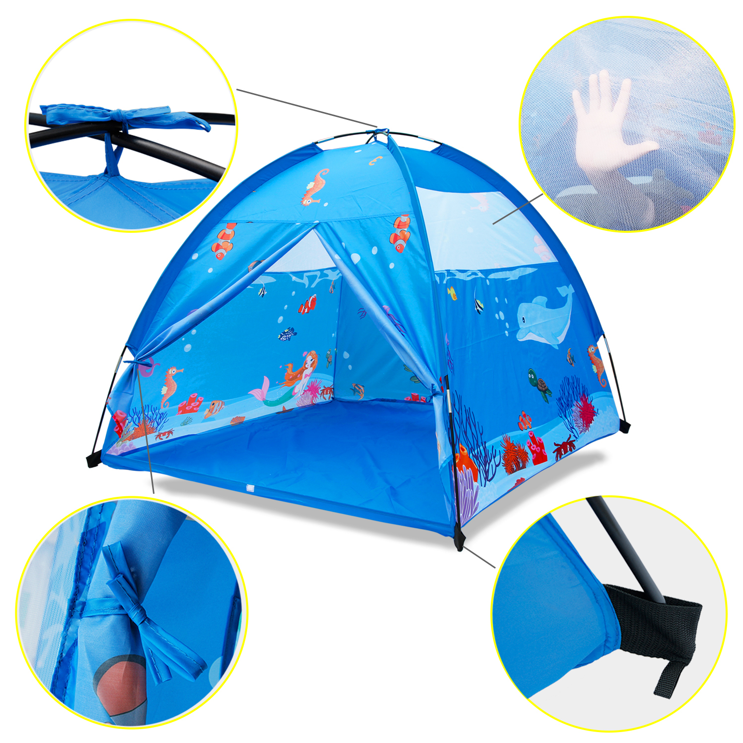 ALP Play Tent For Kids 150x150CM Dome Style Playhouse For Children Indoor Outdoor Ocean Sea World Pattern Toy For Boys and Girls Play At Christmas Day Beach Tent (Blue)