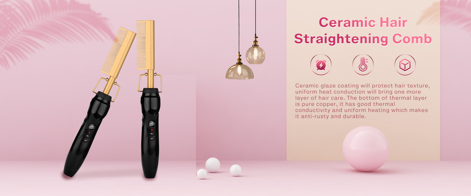 Homfu Electric Hot Comb Hair Straightening Heat Pressing Comb Ceramic Curling Flat Iron Curlers Designed Hair Hot Comb Straightener,Portable Travel Anti-Scald Beard Straightener Press Comb